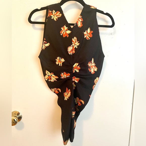 PROENZA SCHOULER Ruched Fil Coupé Jacquard Top Black Floral Size 2 - Picture 2 of 13